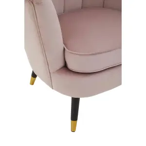 Interiors by Premier Dusty Pink Velvet Chair with Black Wood & Gold Finish Legs, Backrest Armchair, Easy to Clean Dining Chair