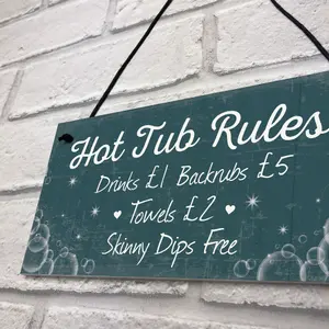 Red Ocean Funny Hot Tub Rules Novelty Hanging Garden Shed Plaque Jacuzzi Pool Funny Gift Sign