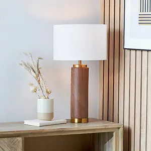 Wood Effect Ceramic Tall Table Lamp with Shade