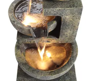 Primrose Kendall Stone Effect 3-Tier Cascading Garden Fountain Water Feature with Lights H62cm