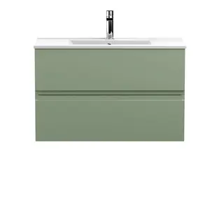 Urban 800mm Wall Hung Single Vanity Unit Satin Green