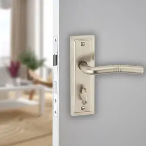 URBNLIVING 158mm Length 2 Pcs Nevada Metal &  Satin Nickel Lever Latch Bathroom Door Handles Set