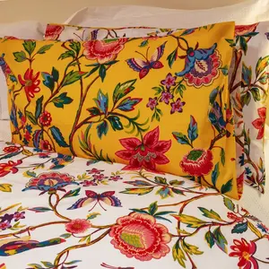 Rufus Cotton Blend, Polyester Floral Duvet Cover Set with Pillowcases Verdi / Super King - 2 Standard Pillowcases