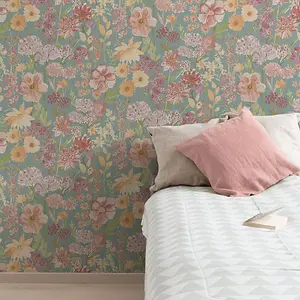 Wildflowers Wallpaper Pink / Blue Grandeco A61604