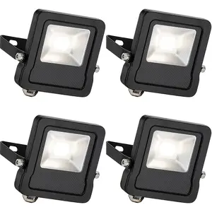 4 PACK Outdoor IP65 LED Floodlight - 10W Cool White LED - Angled Wall Bracket