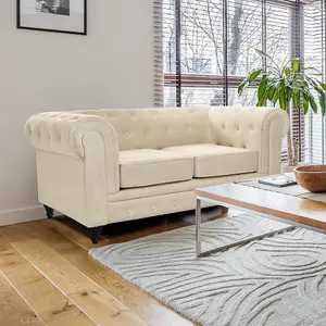 Velvet Chesterfield 2 Seater Sofa - Cream