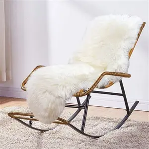 Genuine Sheepskin Rug Large (170X55cm, Ivory) MYLUNE HOME Ultra Soft Fluffy Area Rugs Plush Chair Cover Sheepskin Cushion For Living Room, Sofa,