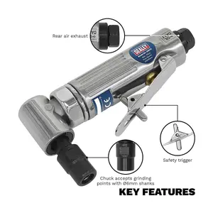 Sealey 90 Angle Air Die Grinder With Aluminium Body & Trigger Silver SA674