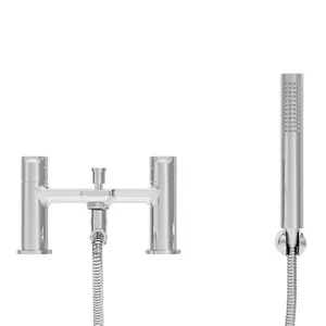 GoodHome Akita Gloss Chrome effect Deck-mounted Bath mixer tap with shower kit