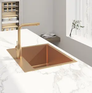 Stainless Steel Inset Single Bowl Kitchen Sink - Rose Gold - 55 x 45 x 21cm