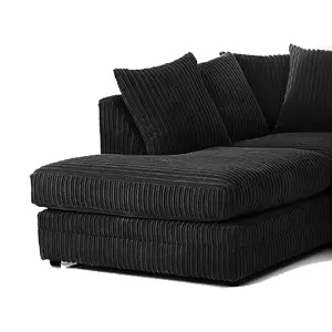 Luxor Black Jumbo Cord Large 5 Seater Corner Sofa Long Left Hand Facing