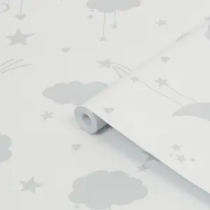 Next Moon & stars Grey Smooth Wallpaper