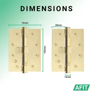 AFIT Polished Brass Door Hinges - 4 Inch / 102mm  Internal Fire Door Hinges - 1 Pair