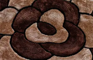 Rose Chocolate Shaggy Floral Modern Easy to clean Rug for Dining Room Bed Room and Living Room-60cm X 110cm