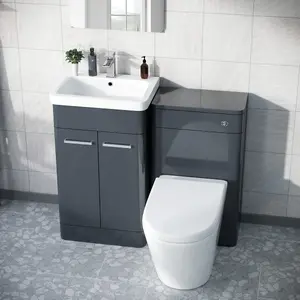 Nes Home Afern 500mm Vanity Unit, WC Unit And Round BTW Toilet Anthracite