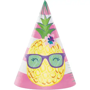 Creative Party Pineapple Party Hats (Pack of 8) Pink/White/Yellow (One Size)