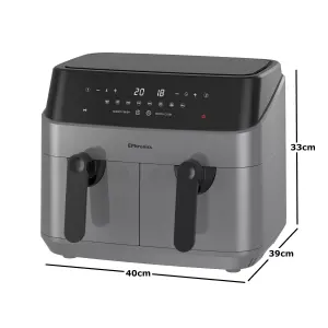 EMtronics Double Basket Air Fryer Large Digital 9 Litre Dual with Timer - Grey