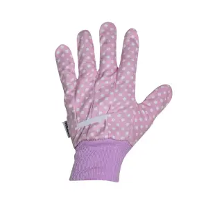 Mulch. Triple Pack Cotton Gardening Gloves Pastel Pink Green Purple Dotty Grip Palm - Medium Size 8