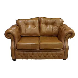 Chesterfield 2 Seater Old English Tan Leather Sofa Bespoke In Era Style