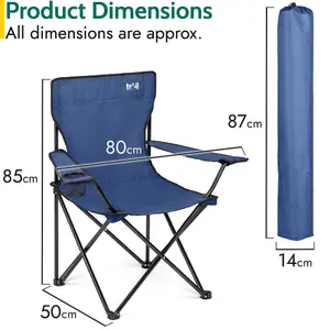 Folding Camping Chair Lightweight Portable With Cup Holder Fishing Outdoor Blue Trail