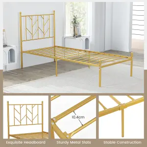 Costway Single Metal Bed Frame Heavy-duty Slatted Platform Bed with Headboard