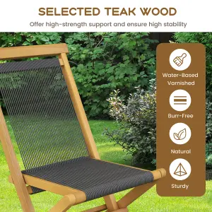 Costway Set of 2 Patio Folding Chairs Portable Garden Solid Teak Wood Dining Chairs