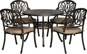 Outsunny 4 Seater Outdoor Dining Set With Cushions Parasol Hole Cast Aluminium - Brown | Robert Dyas