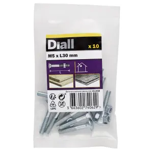 Diall M5 Coach bolt & nut (L)30mm, Pack of 10