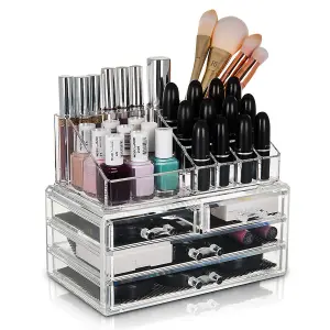 GLAMSMAKED 4-Drawer Transparent Acrylic Makeup Organizer for Clear Cosmetic Storage