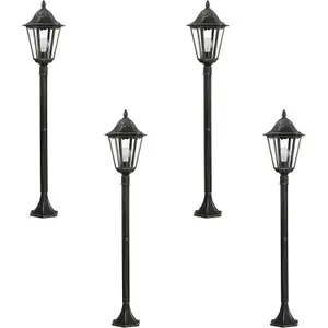 4 PACK IP44 Outdoor Bollard Light Black & Silver Lantern 1200mm Post 60W E27