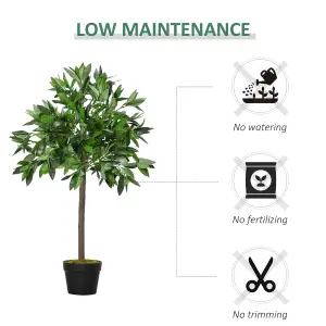 Outsunny Set Of 2 90cm/3FT Artificial Bay Laurel Topiary Trees w/Pot Fake Plant