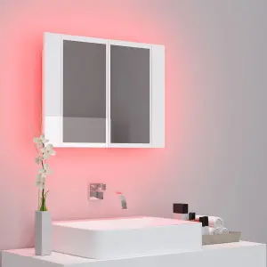 Berkfield LED Bathroom Mirror Cabinet High Gloss White 60x12x45 cm