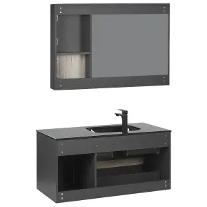 Bathroom Vanity Set with Mirrored Cabinet 100 cm Light Wood and Black TERUEL