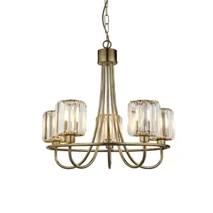 Luminosa Berenice 5 Light Multi Arm Glass Shade Ceiling Pendant Antique Brass