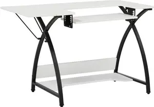 Sewing Online Small Sewing Table, White Top With Black Legs - Sewing Machine Table With Adjustable Platform, Drop Leaf Extension, And Storage Shelf. Multipurpose: Use As A Quilting/Craft Table Or Gaming/Computer Desk - 13332