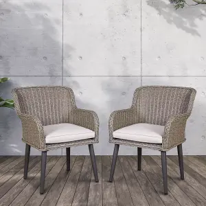 Dellonda Buxton Rattan Wicker Outdoor Dining Armchair & Cushions, Set of 2, Grey