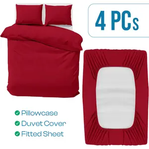 Odil Microfiber Solid Colour Duvet Cover Set with Pillowcases Burgundy / Super King Duvet Cover Set