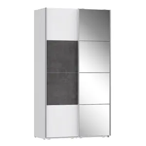 2 Door Sliding Wardrobe With Full Length Mirrored Door Matt White Frame