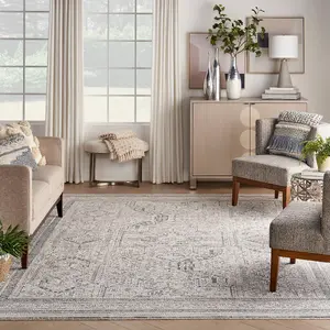 Ivory Grey Traditional Abstract Rug Easy to clean Dining Room-69cm X 244cmcm (Runner)