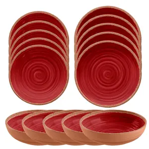 Purely Home Rustic Swirl Red Melamine 15 Piece Outdoor Dinnerware Set for 5