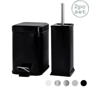 Harbour Housewares - Square Toilet Brush & Bin Set - Black