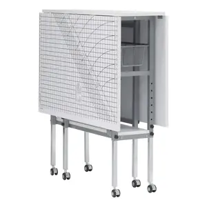 Adjustable Fabric Cutting Table with Grid & Storage Silver/White 149x91x77-100cm