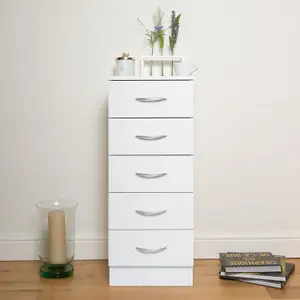 Tall chest of 5 drawers White Bedroom furniture