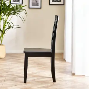 Furniturebox UK Set of 2 Whitby Black Painted Solid Wood Dining Chairs