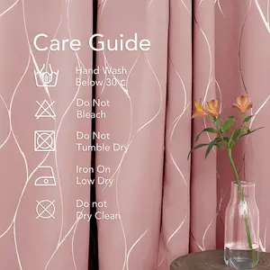 Deconovo Eyelet Thermal Blackout Curtains, Silver Wave Foil Printed Curtains for Kids Bedroom, 66 x 54 Inch, Pink, 2 Panels