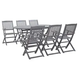 7 Piece Garden Dining Set Solid Acacia Wood Grey