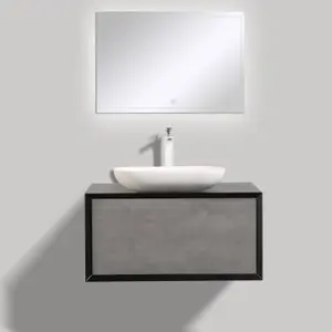 Declan Black & Concrete Wall Mounted Vanity Unit & Basin Set (W)800mm (H)400mm