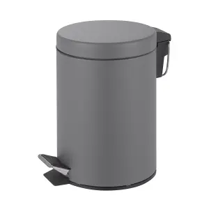 Innoteck Essentials 3Litre Round Pedal Dustbin with Removal Plastic Container -Matt Grey