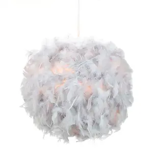 Eye-Catching and Modern Small Grey Feather Decorated Pendant Lighting Shade