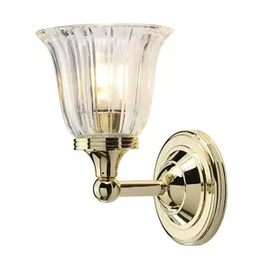 IP44 Wall Light Ribbed Clear Glass LED Included Polished Brass G9 3.5W